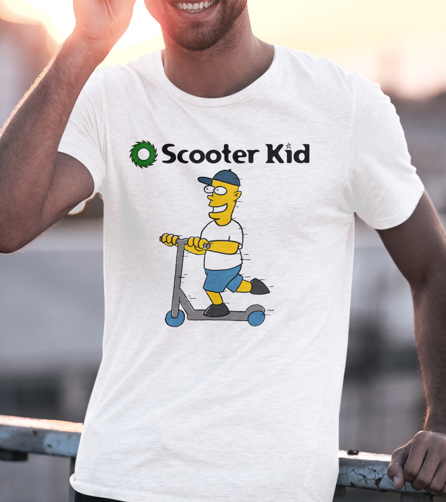 Scooter Kid Cartoon Character Riding Fun T-Shirt