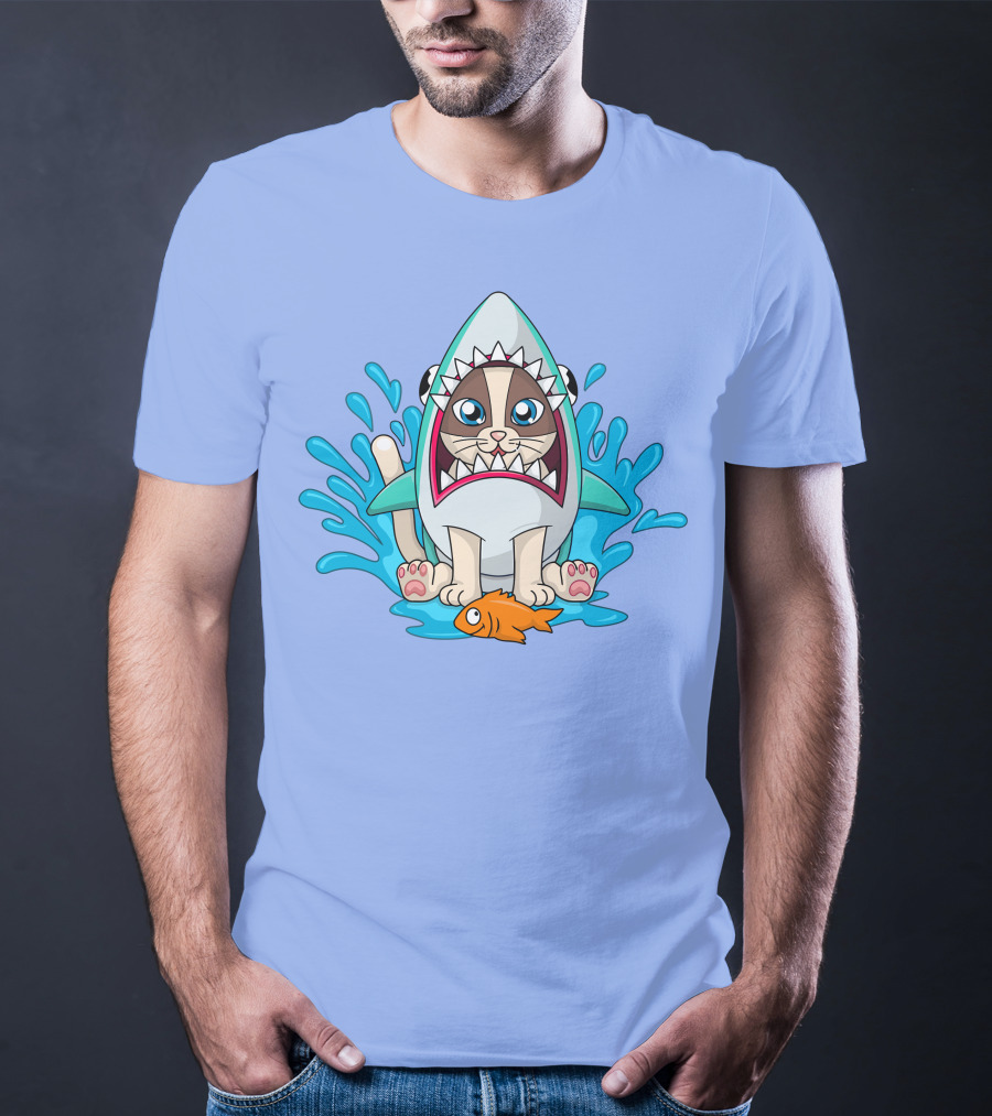 Inquisitormaster Merch Cute Cat Shark Splash Fish T-Shirt