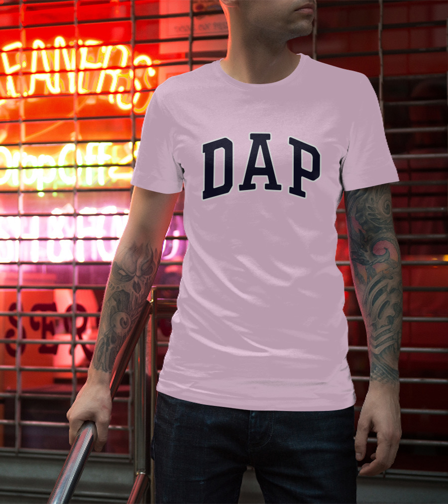 Dap College Style Athletic Lettering Pink Background T-Shirt
