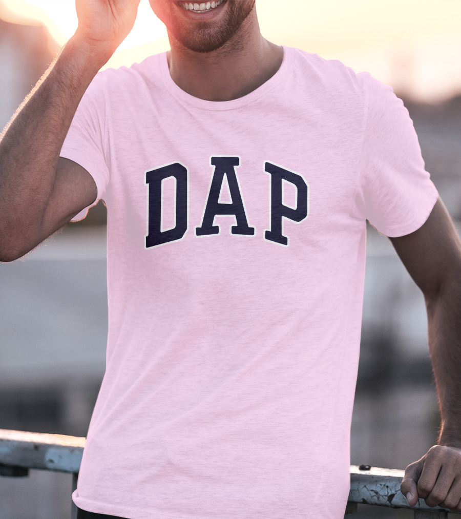 Dap College Style Athletic Lettering Pink Background T-Shirt