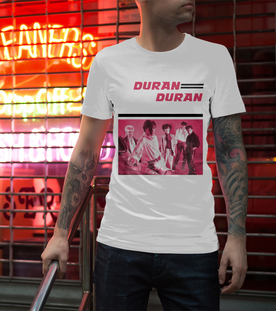 Duran Duran Band Photo With Stylized Logo And Pink Tone T-Shirt