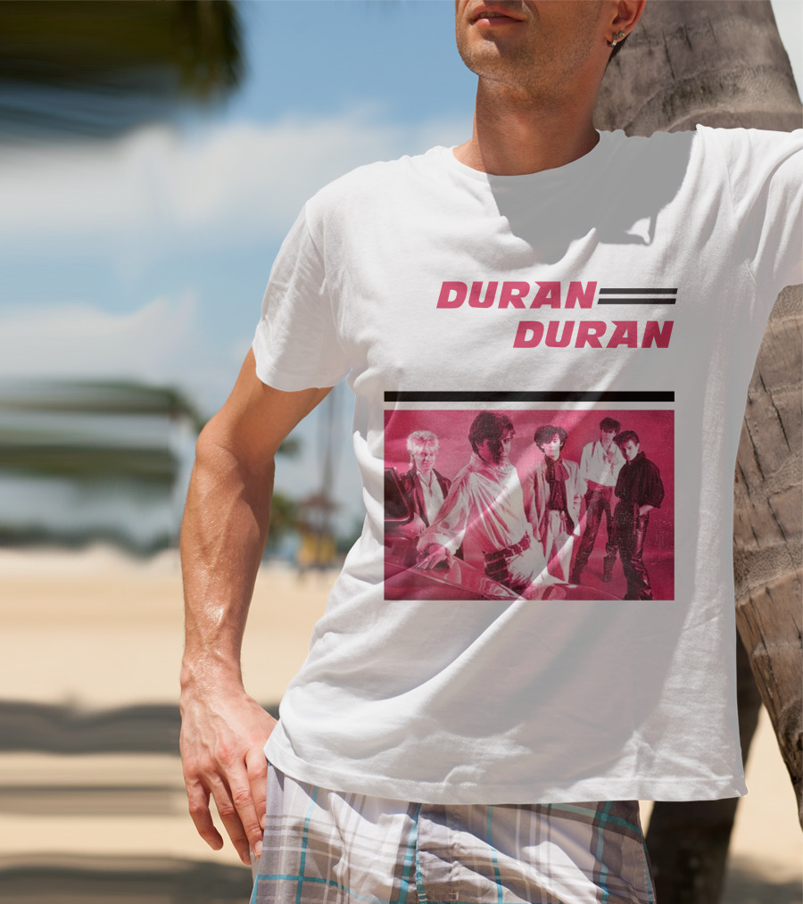 Duran Duran Band Photo With Stylized Logo And Pink Tone T-Shirt