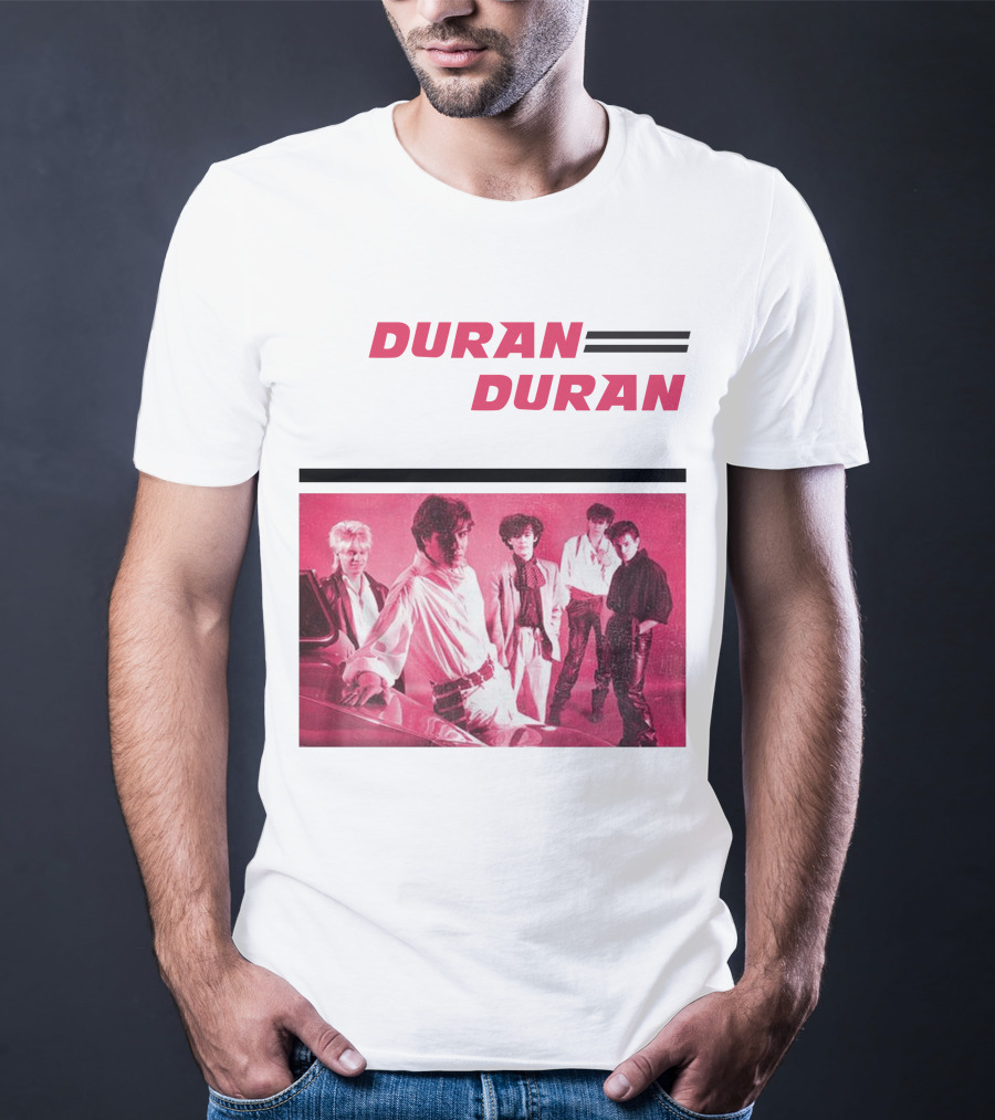 Duran Duran Band Photo With Stylized Logo And Pink Tone T-Shirt