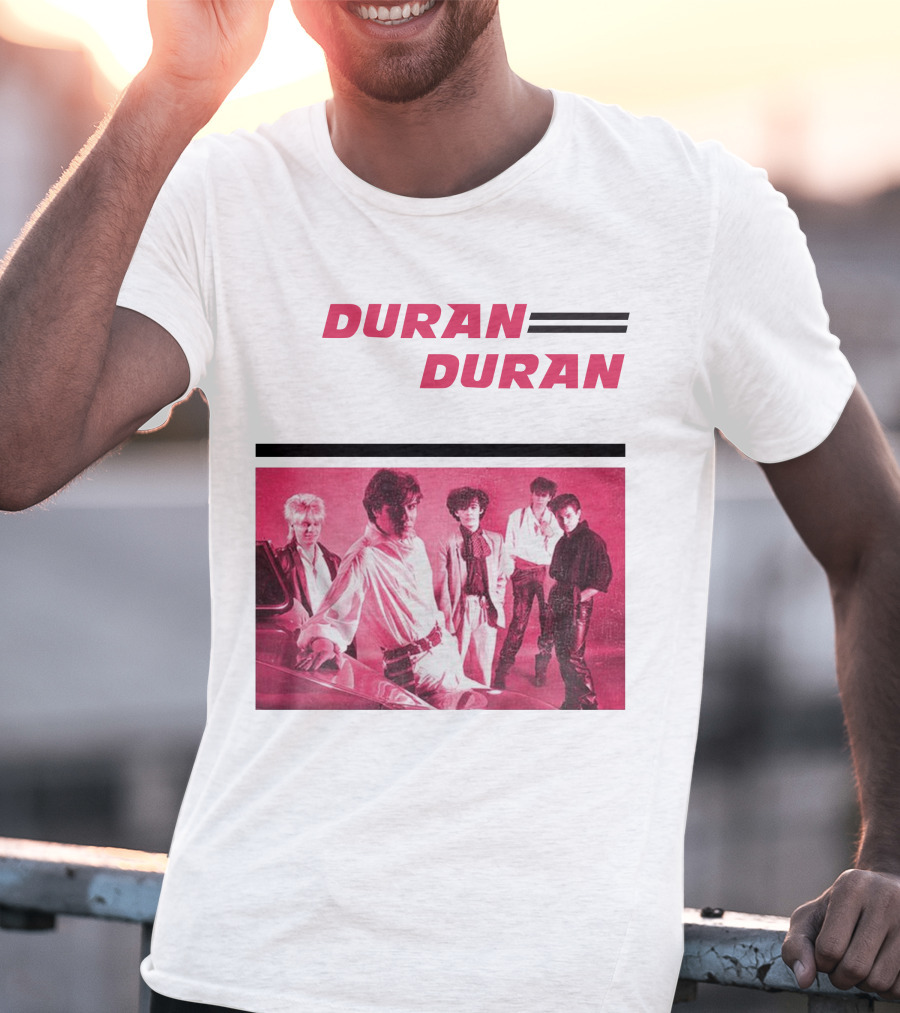 Duran Duran Band Photo With Stylized Logo And Pink Tone T-Shirt