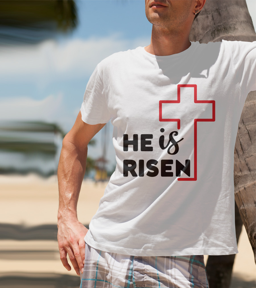 HE IS RISEN Cross Outline T-Shirt