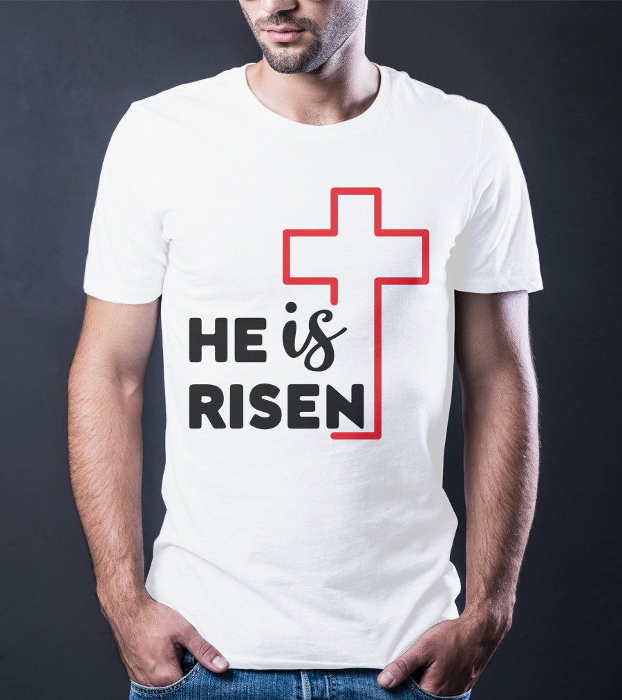 HE IS RISEN Cross Outline T-Shirt