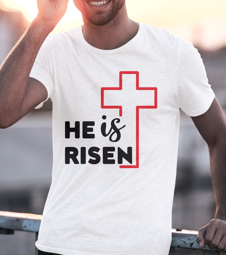 HE IS RISEN Cross Outline T-Shirt