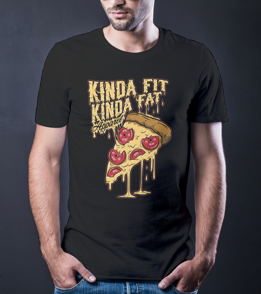 Kinda Fit Kinda Fat Apparel Melting Pizza Slice With Pepperoni Weights T-Shirt