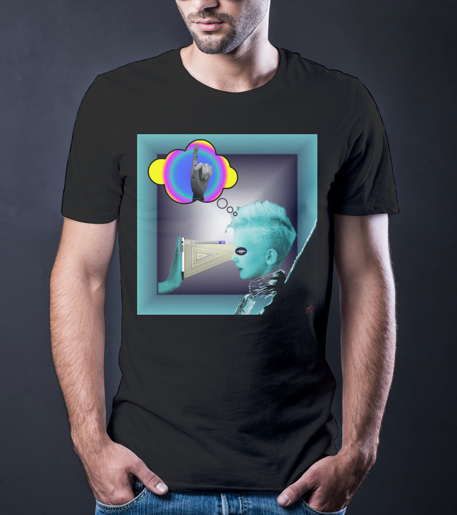 Push In Neon Finger Vision Cube T-Shirt
