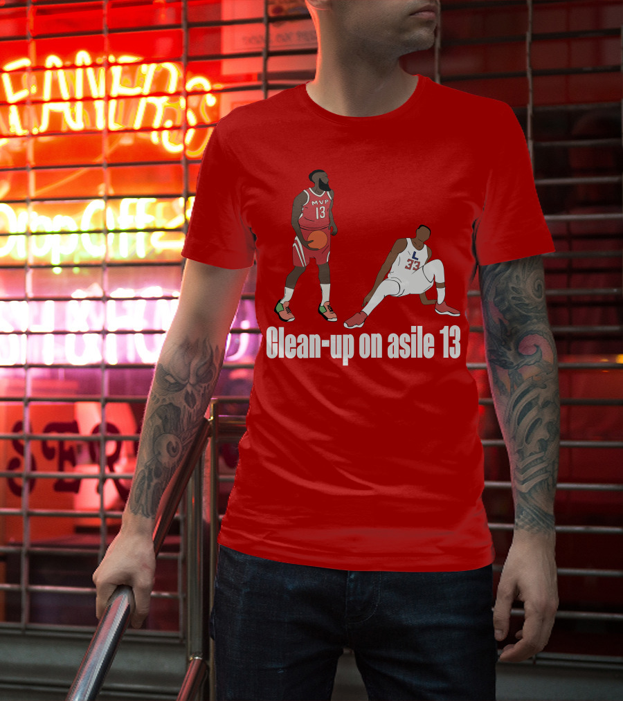 Clean-Up On Asile 13 MVP Number 13 Basketball Action Scene T-Shirt