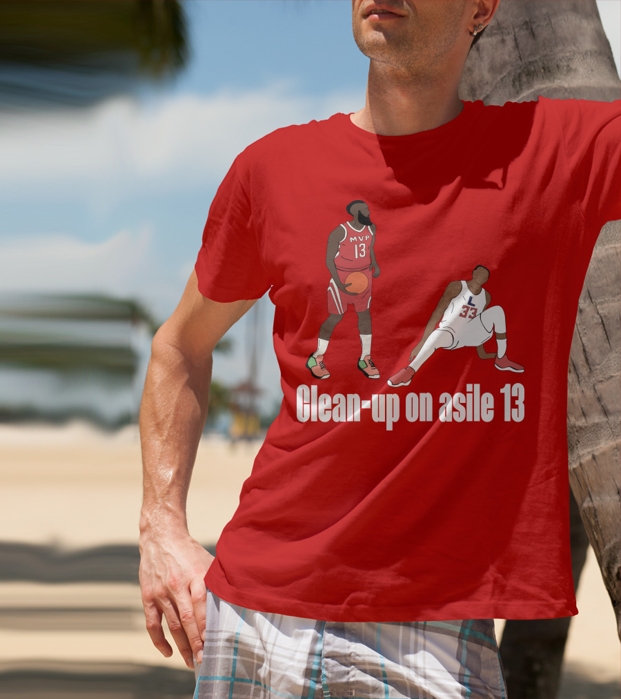 Clean-Up On Asile 13 MVP Number 13 Basketball Action Scene T-Shirt