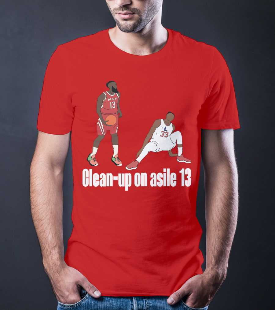 Clean-Up On Asile 13 MVP Number 13 Basketball Action Scene T-Shirt