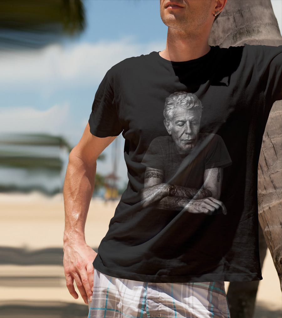 Anthony Bourdain Black And White Portrait With Tattoos T-Shirt