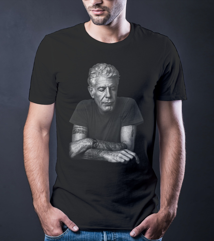 Anthony Bourdain Black And White Portrait With Tattoos T-Shirt