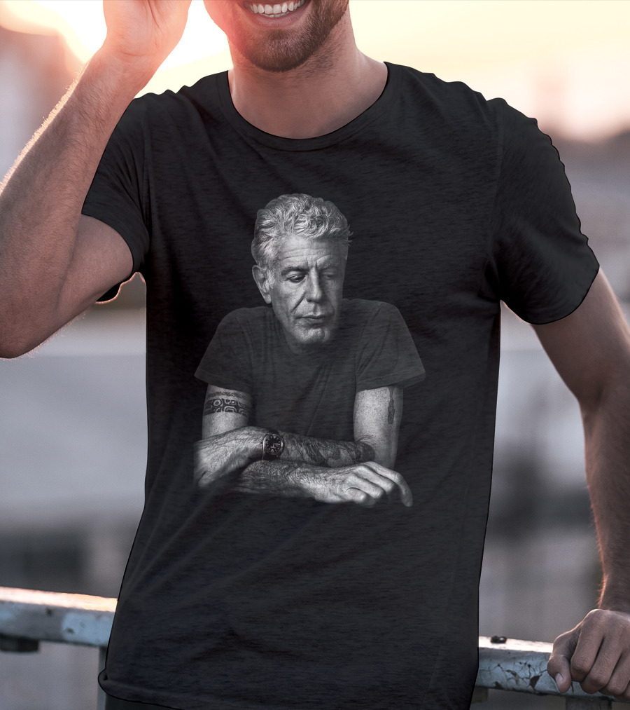 Anthony Bourdain Black And White Portrait With Tattoos T-Shirt