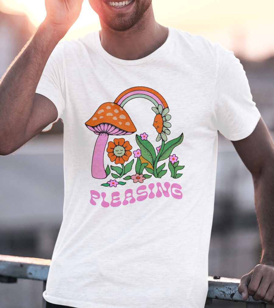 PLEASING Flower Mushroom Rainbow Garden T-Shirt