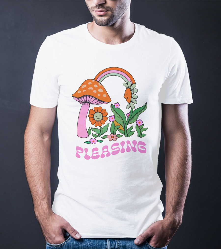 Pleasing Rainbow Mushroom And Floral T-Shirt