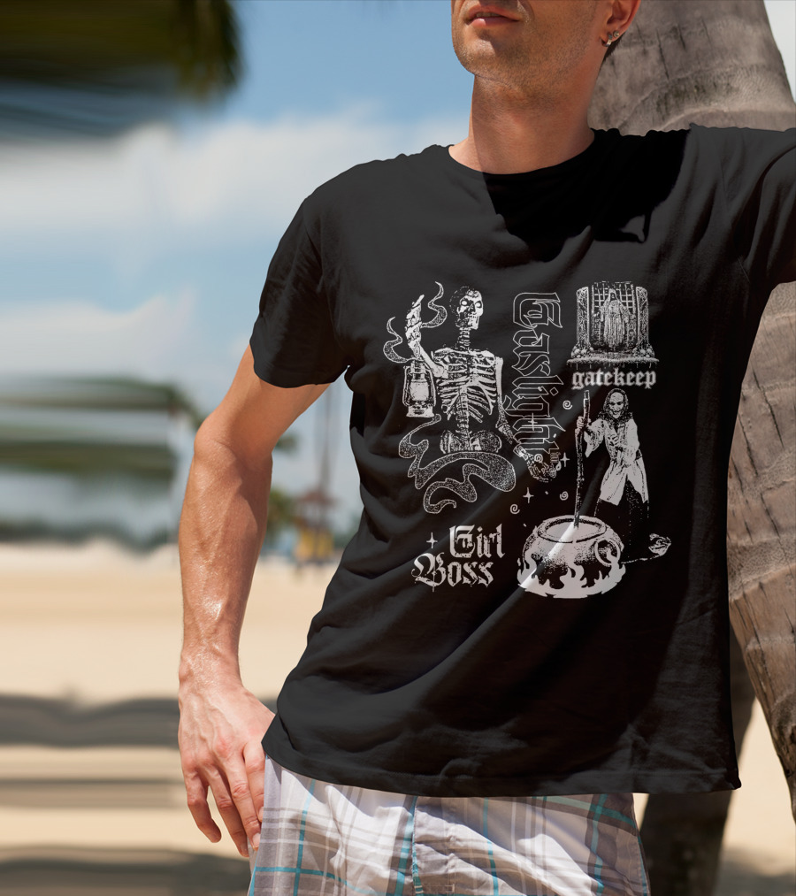 Gaslight Gatekeep Girl Boss Skeleton Witch Cauldron T-Shirt
