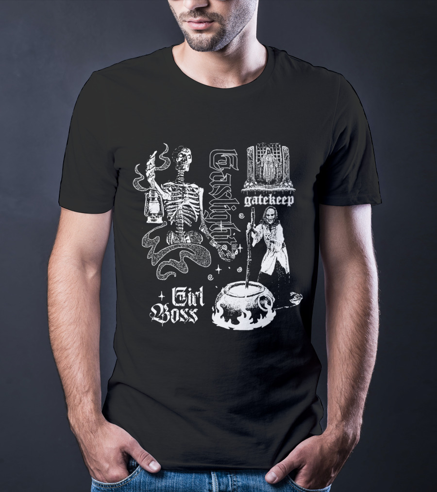 Gaslight Gatekeep Girl Boss Skeleton Witch Cauldron T-Shirt