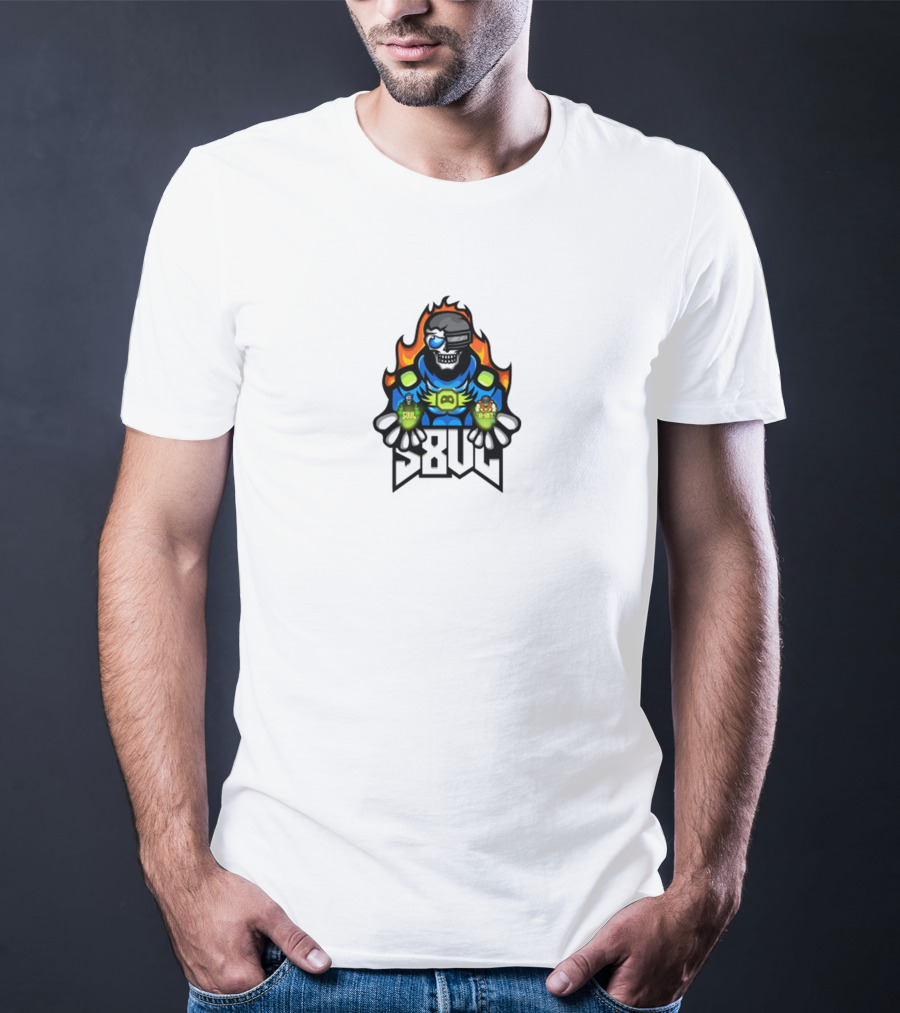 S8UL Gamer Mascot With VR Headset And Fiery Background T-Shirt