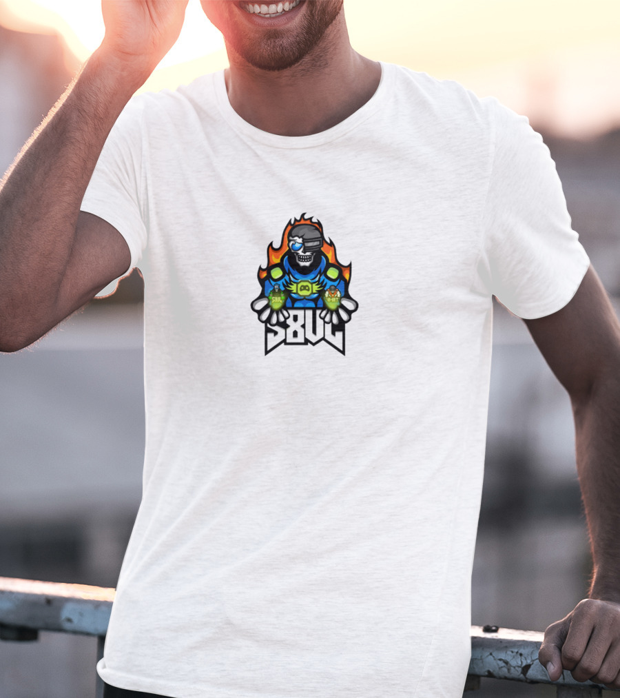 S8UL Gamer Mascot With VR Headset And Fiery Background T-Shirt