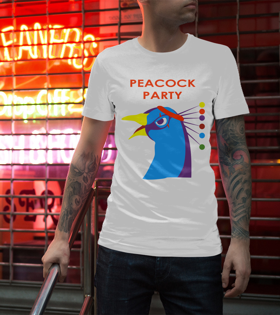 Peacock Party Auburn Blue Bird Colorful Head T-Shirt