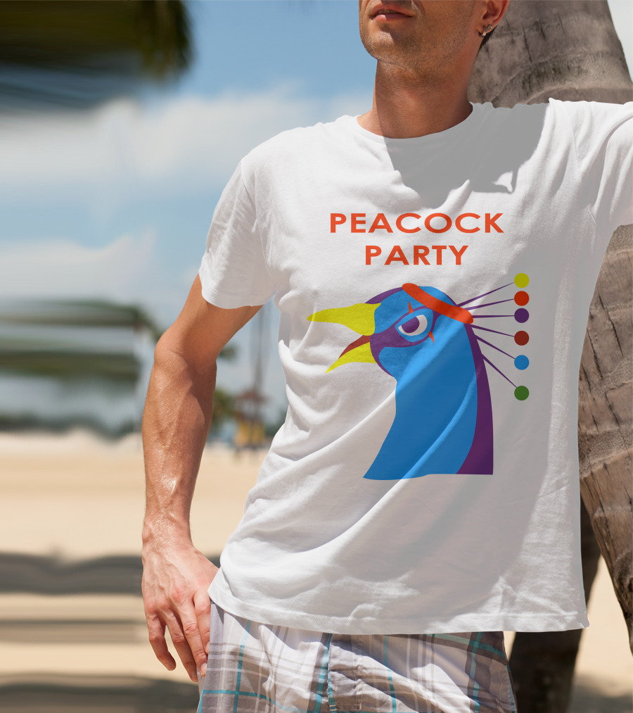 Peacock Party Auburn Blue Bird Colorful Head T-Shirt