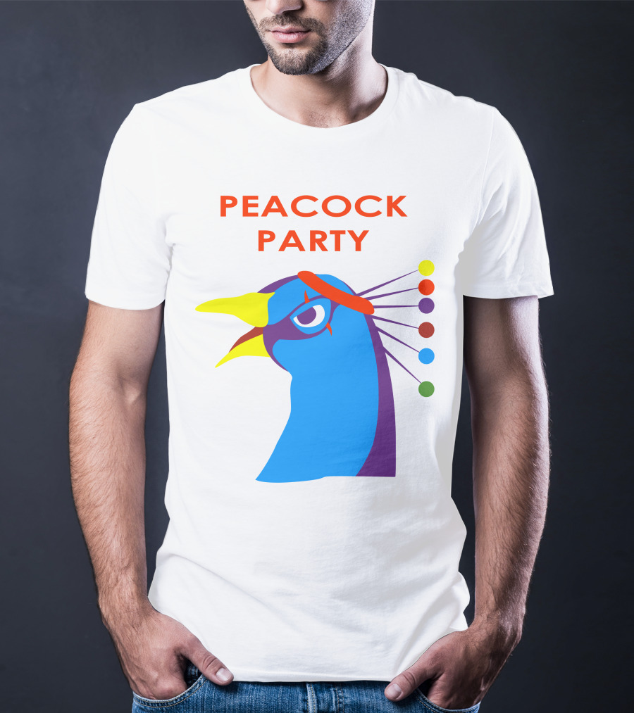 Peacock Party Auburn Blue Bird Colorful Head T-Shirt