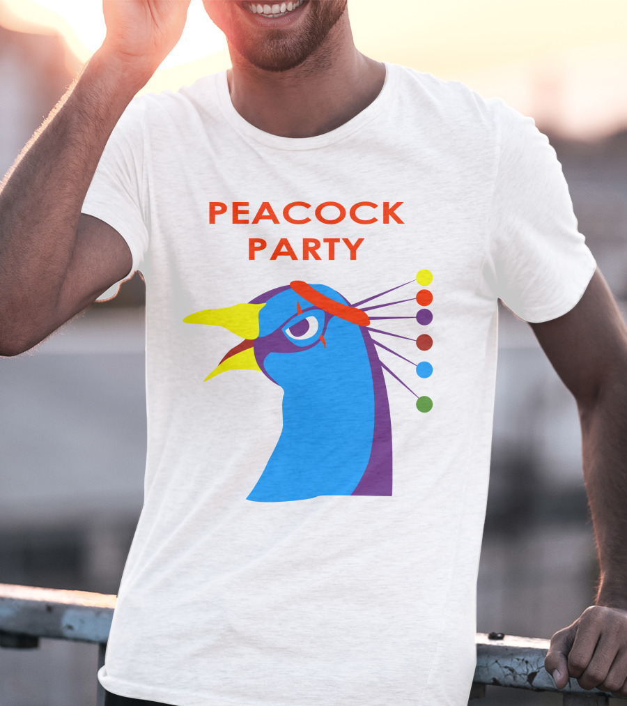 Peacock Party Auburn Blue Bird Colorful Head T-Shirt