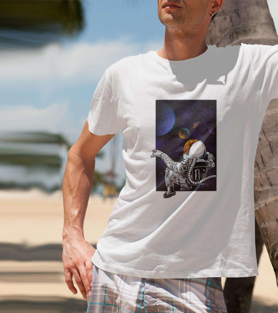 Khimyra Space Dimension Astronaut Planets Background T-Shirt