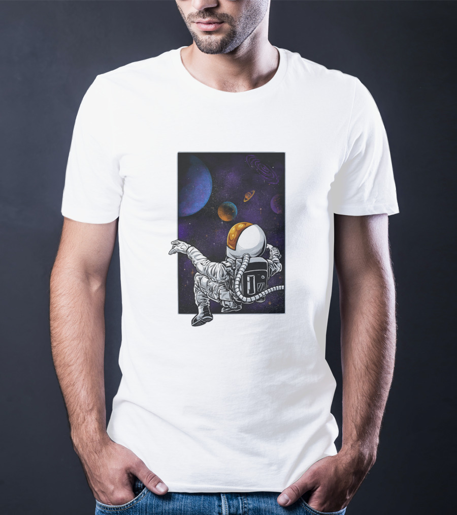 Khimyra Space Dimension Astronaut Planets Background T-Shirt