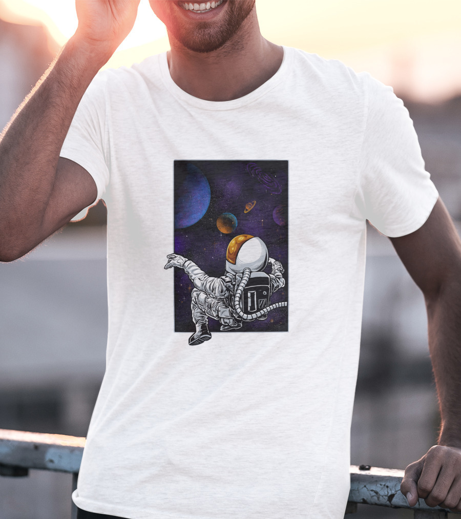 Khimyra Space Dimension Astronaut Planets Background T-Shirt