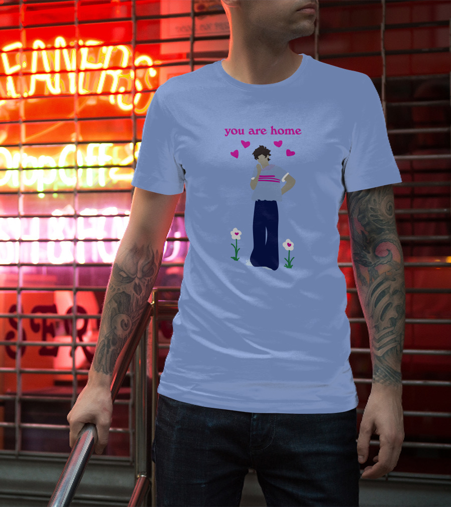 You Are Home Love Heart Flowers Blue T-Shirt