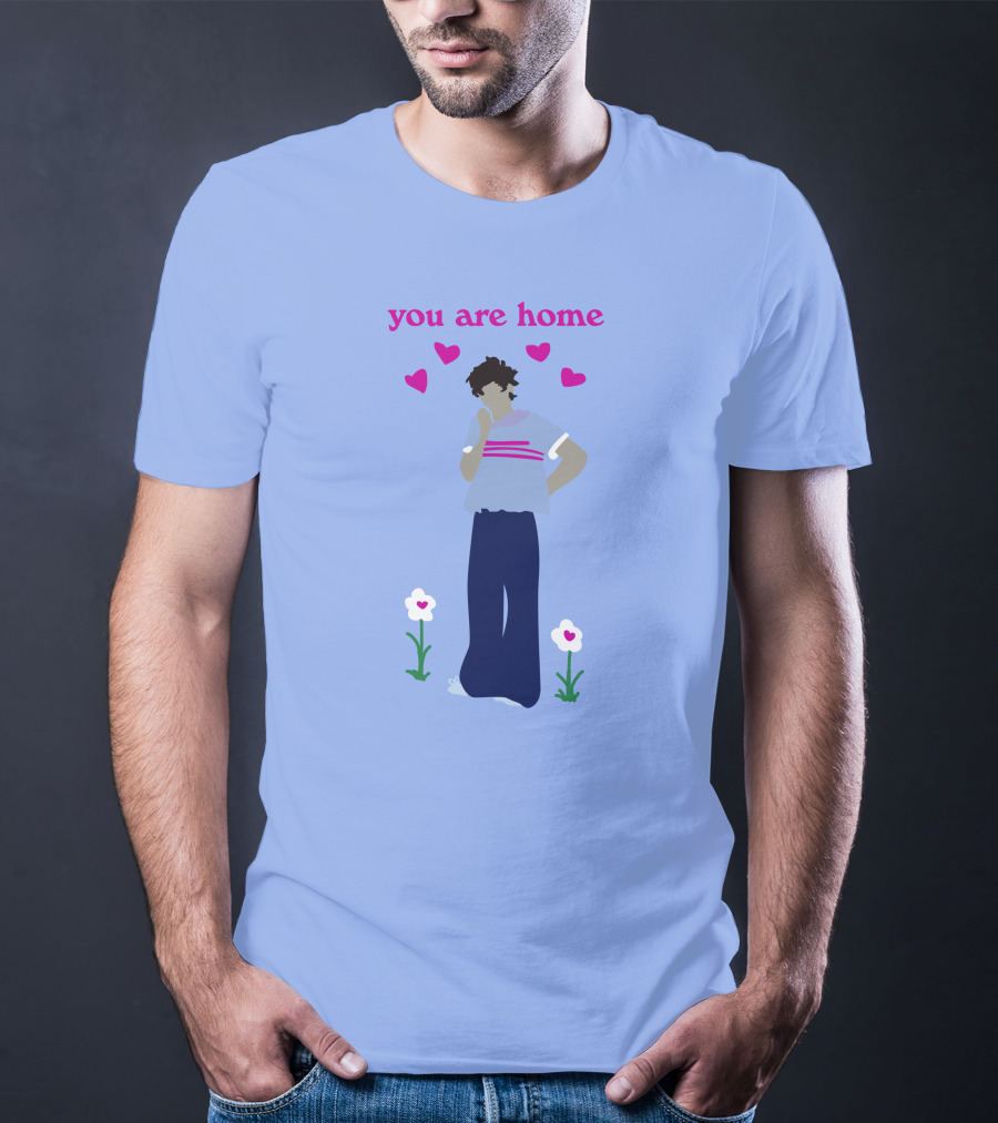 You Are Home Love Heart Flowers Blue T-Shirt