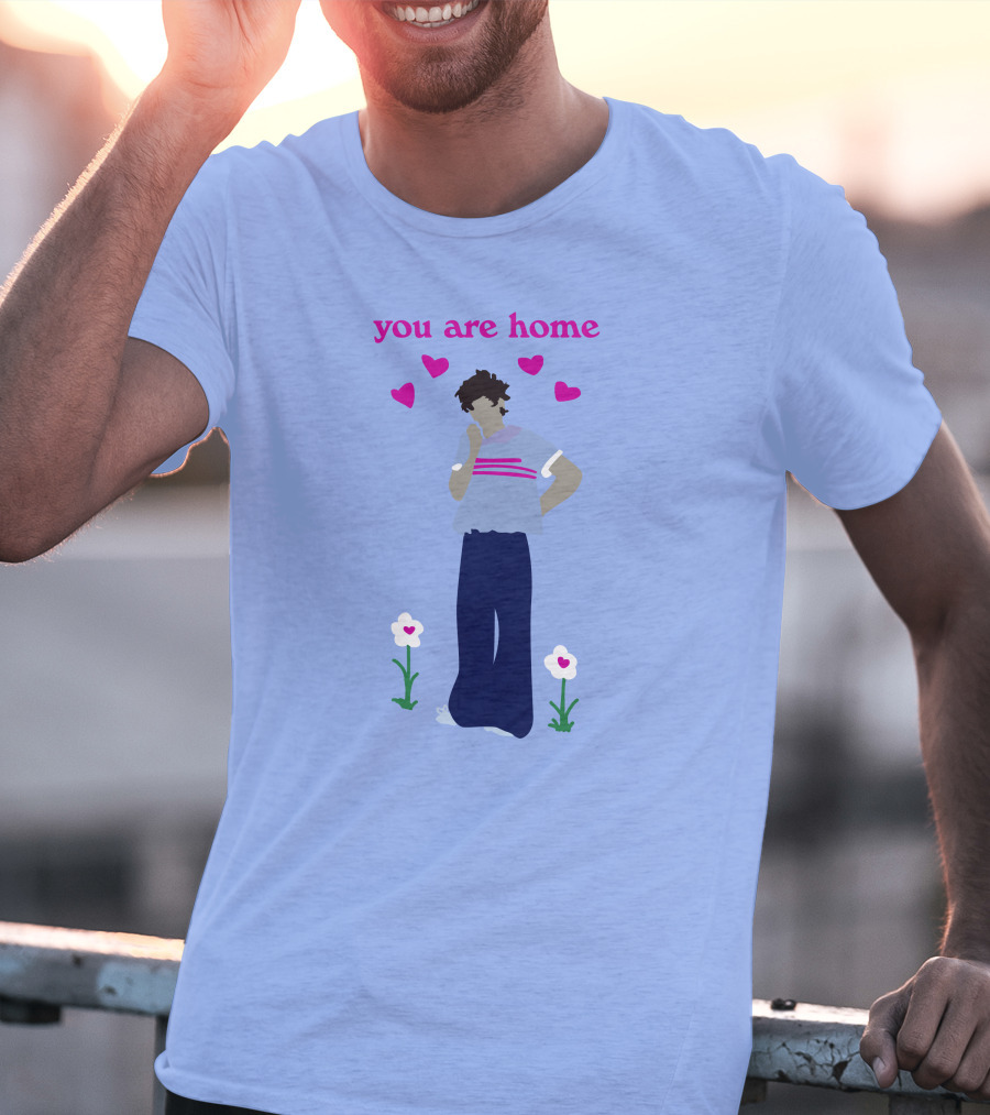 You Are Home Love Heart Flowers Blue T-Shirt