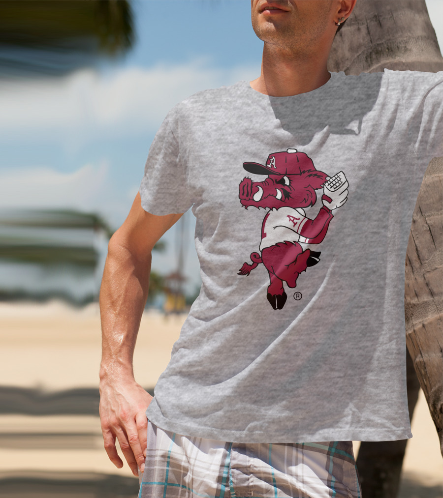 Arkansas Razorbacks Baseball Hog Pitching Ribby T-Shirt