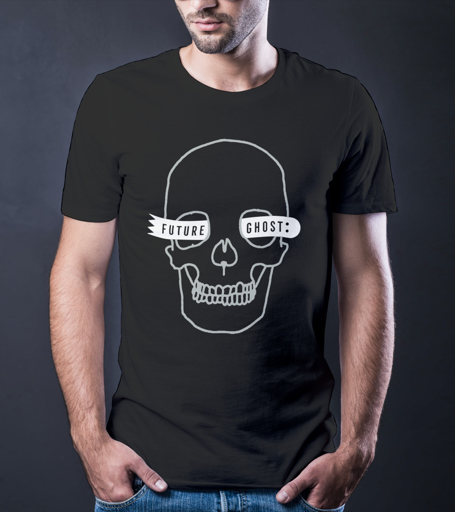 Future Ghost Skull Illustration With Banner Text T-Shirt