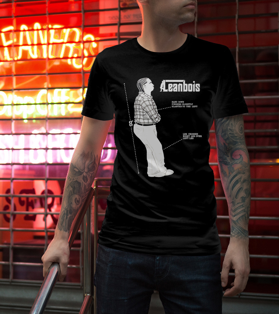 Leanbois Hand Down Fingers Slanted To The Left With Leg Crossed Right Over Left T-Shirt
