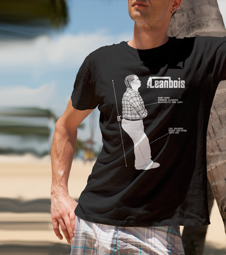 Leanbois Hand Down Fingers Slanted To The Left With Leg Crossed Right Over Left T-Shirt