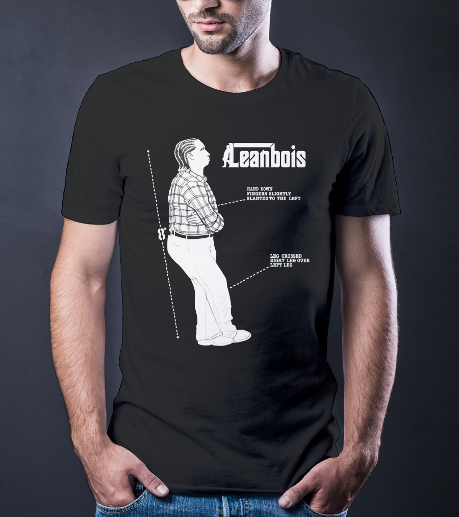 Leanbois Hand Down Fingers Slanted To The Left With Leg Crossed Right Over Left T-Shirt