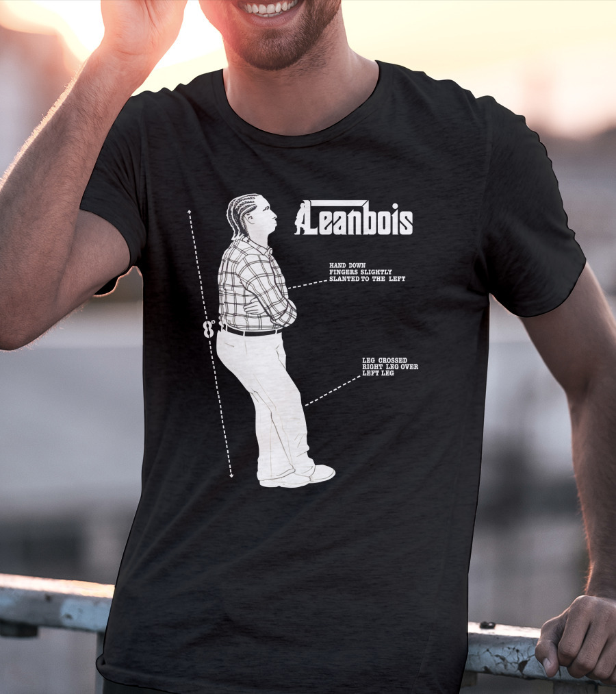 Leanbois Hand Down Fingers Slanted To The Left With Leg Crossed Right Over Left T-Shirt