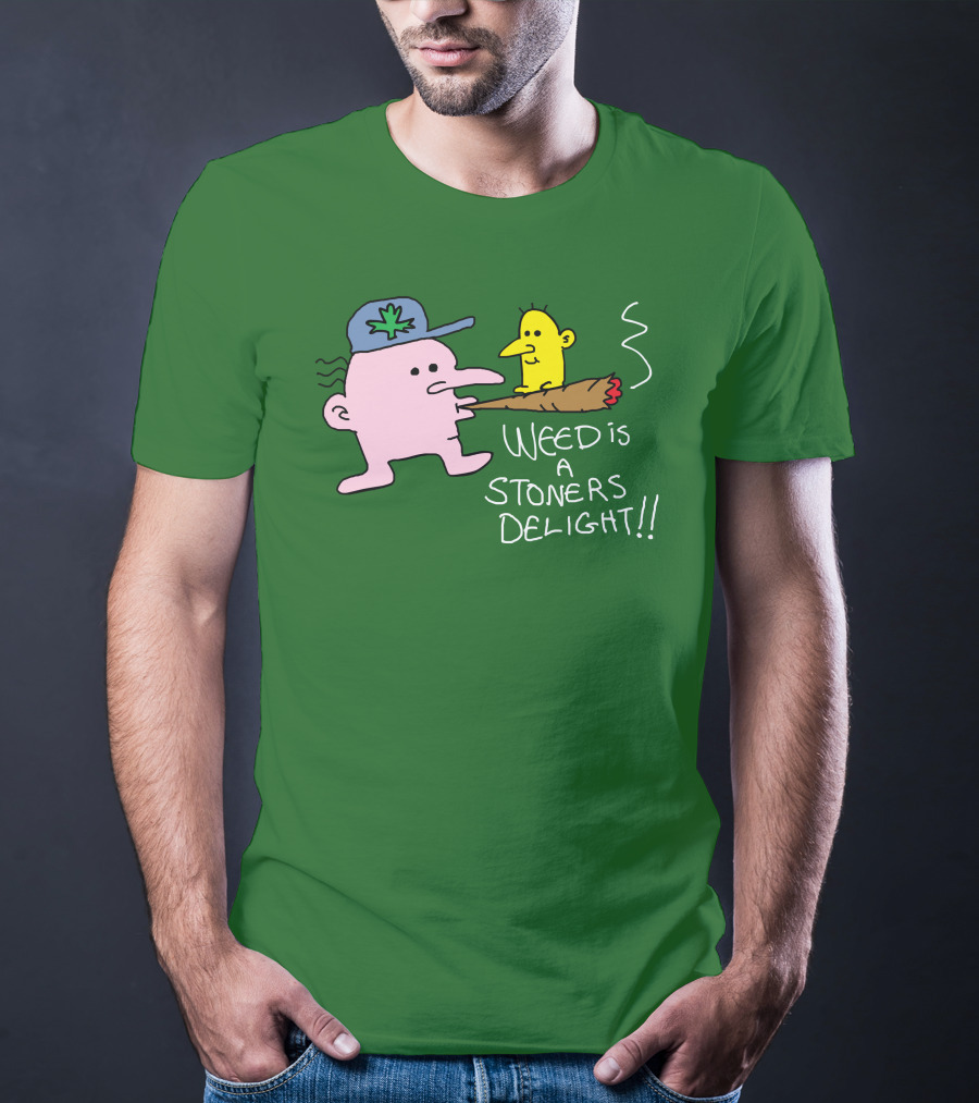 Weed Is A Stoners Delight Cartoon Characters Smoking Joint T-Shirt