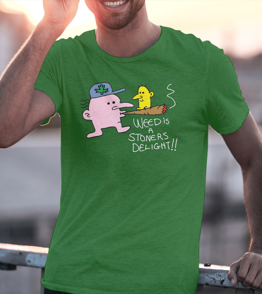 Weed Is A Stoners Delight Cartoon Characters Smoking Joint T-Shirt