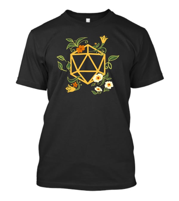 Geeky Polyhedral D20 Dice Set With Floral Plant Elements T-Shirt