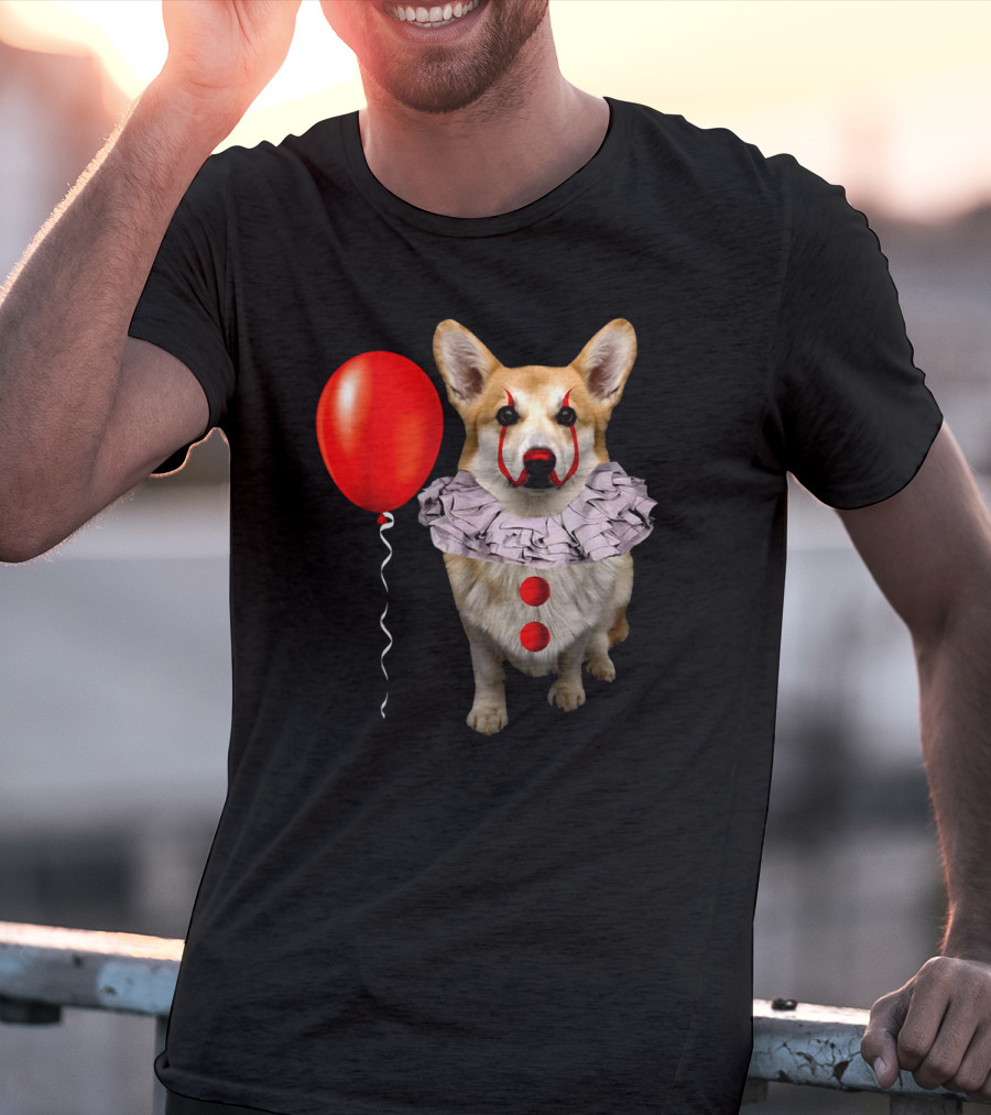 Red Balloon Corgi Scary Clown Funny Costume T-Shirt