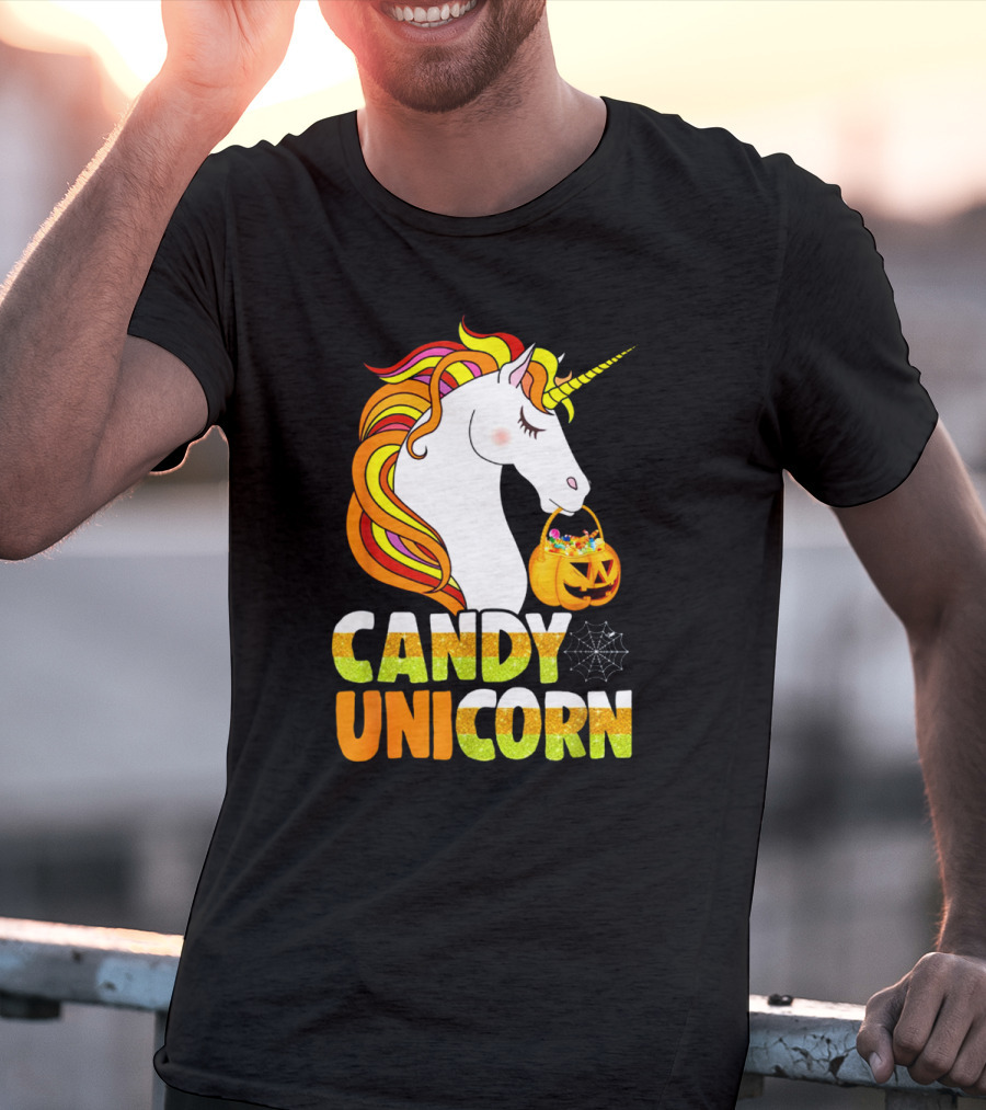 Candy Corn Unicorn Halloween Pumpkin Treats Girls T-Shirt