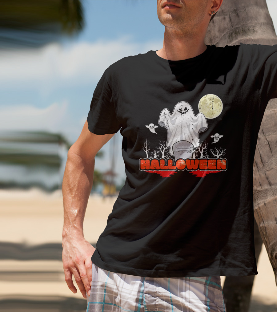 Halloween Ghostly Spirits With Haunted Moonlit Trees T-Shirt