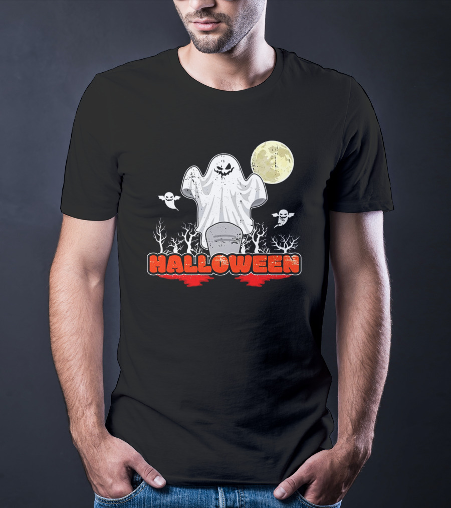 Halloween Ghostly Spirits With Haunted Moonlit Trees T-Shirt