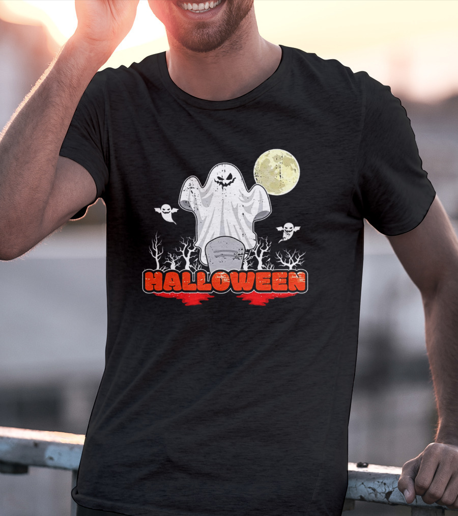 Halloween Ghostly Spirits With Haunted Moonlit Trees T-Shirt