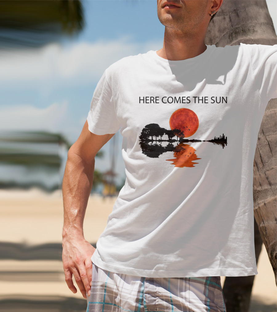 Here Comes The Sun Sunset Reflection Trees Silhouette Skyline Moon T-Shirt